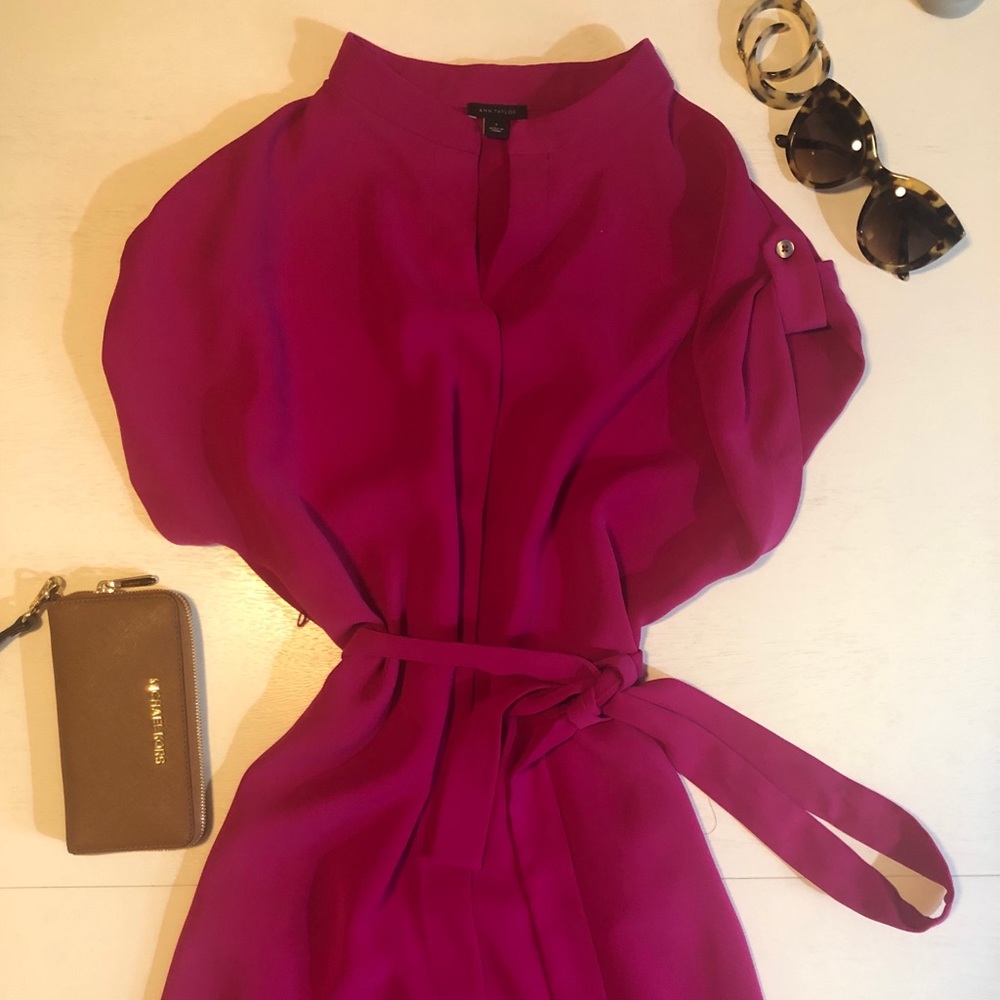 Ann Taylor tie waist raspberry dress